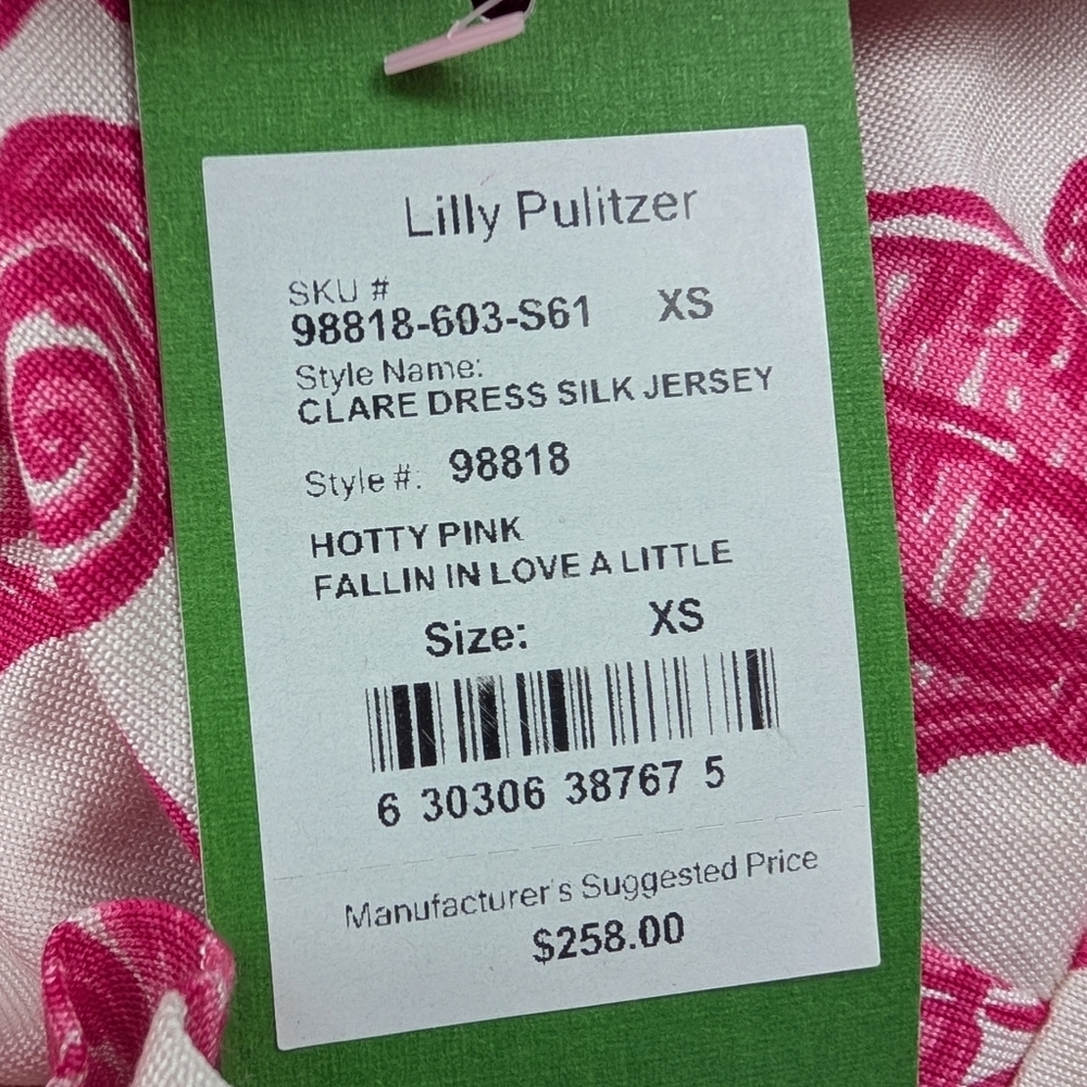 Lilly Pulitzer Clare Dress Silk Jersey Hotty Pink Fallin In Love A Little XS NWT - Picture 12 of 12